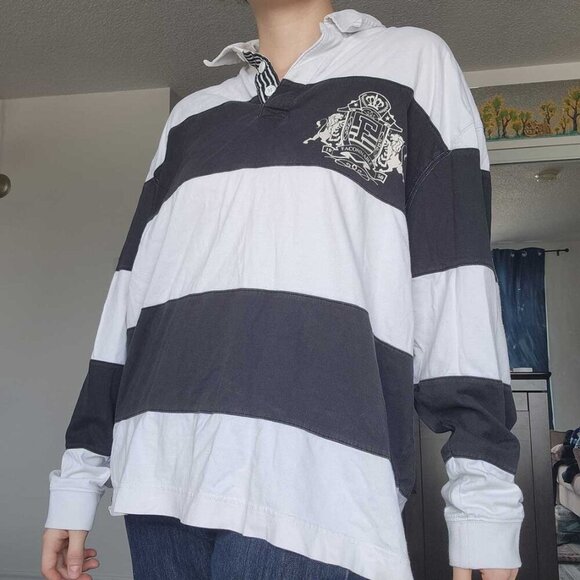 Black and white striped button-up shirt from Faconnable ✦ Emo Goth Preppy style - Picture 1 of 13